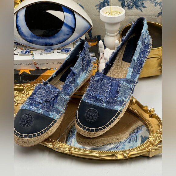 🆕 TORY BURCH 🧿 NWOB Colourblock Frayed Denim Espadrilles, Sz US 10 - Picture 16 of 16